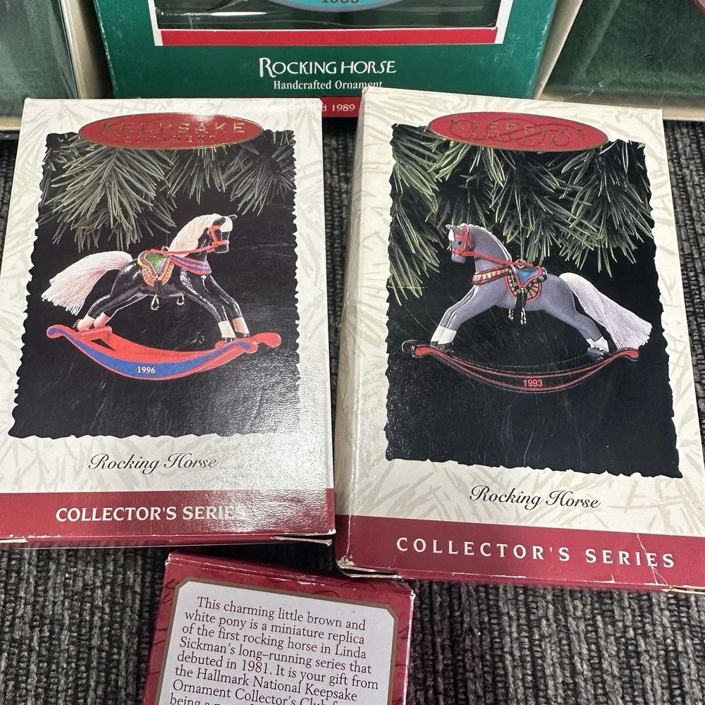 Lot / 6 Vintage Hallmark Rocking Horse Series 2, 4 + Keepsake Christmas Ornament